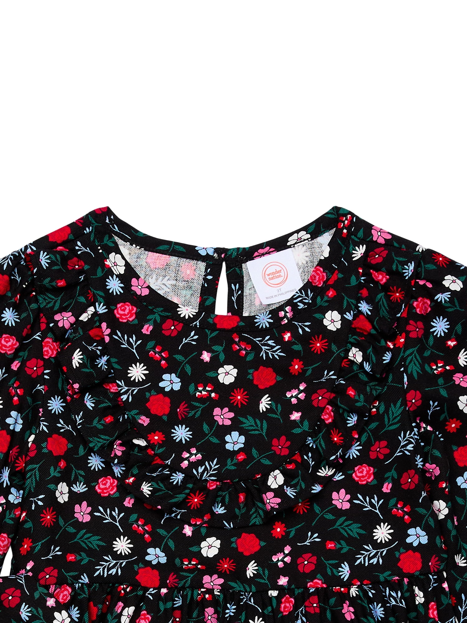 Wonder Nation Toddler Girls Ruffle Floral Print Dress, Sizes 12M-5T