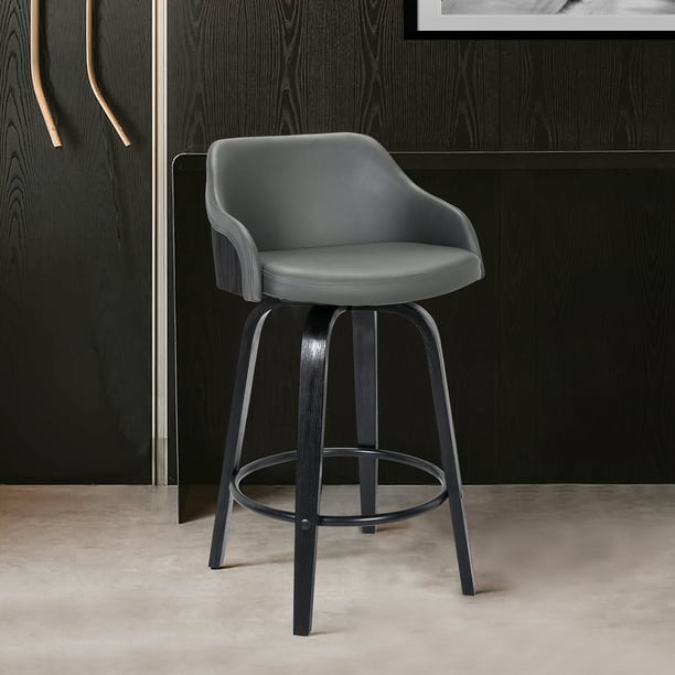 Alec Contemporary 26 Counter Height, Leather Swivel Barstools Gray