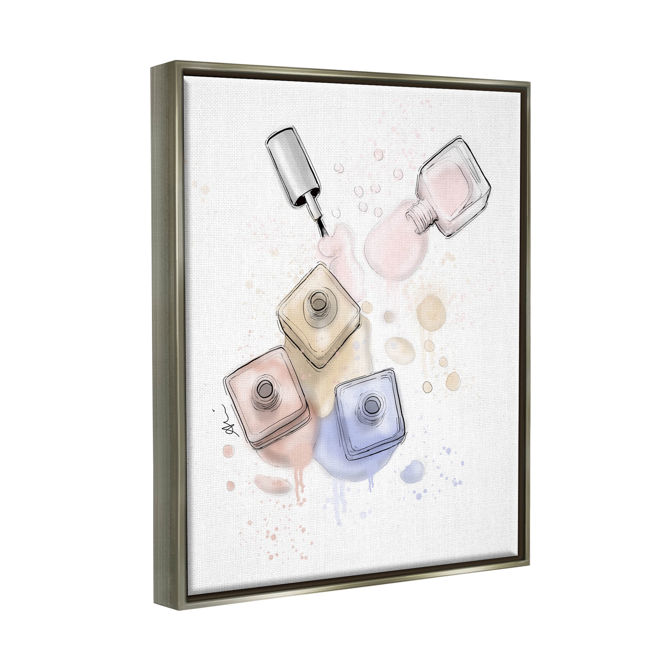 Stupell Industries Spilled Glam Nail Polish Graphic Art Luster Gray Floating Framed Canvas Print Wall Art, Design by Alison Petrie