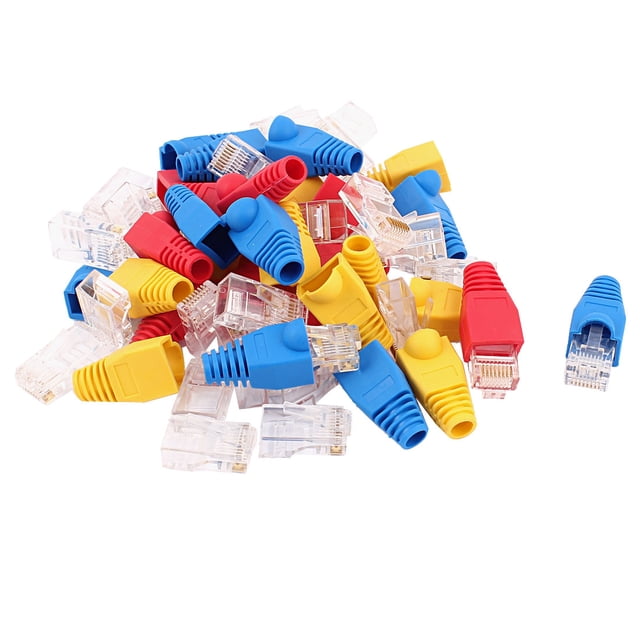 30pcs 8P8C Cat6 Patch RJ45 Head Shielded Modular End Adapter w Boot Protector Blue Red Yellow