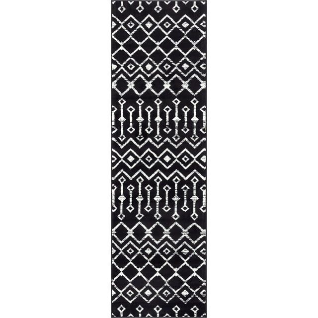 Unique Loom Moroccan Trellis Tribal Area Rug 2' 6 x 8' 2 Runner Black/Ivory