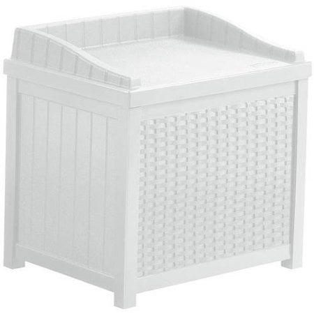 Suncast 22 Gallon Outdoor Resin Wicker Deck Storage Box with Seat