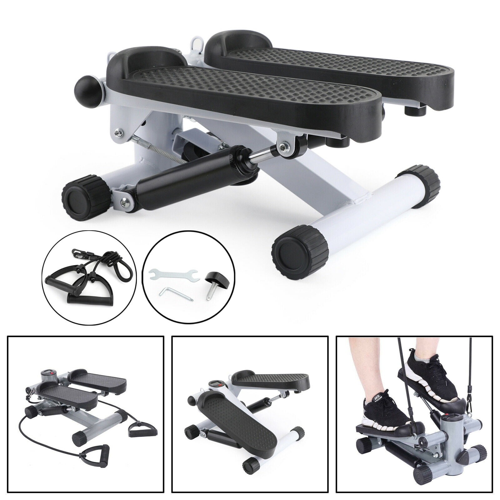 BIGTREE Stair Stepper Exercise Equipment for Home Portable Fitness Mini Step Machine with Resistance Bands and Monitor Twisting Action Portable Hydraulic Cylinder with Resistance Band 