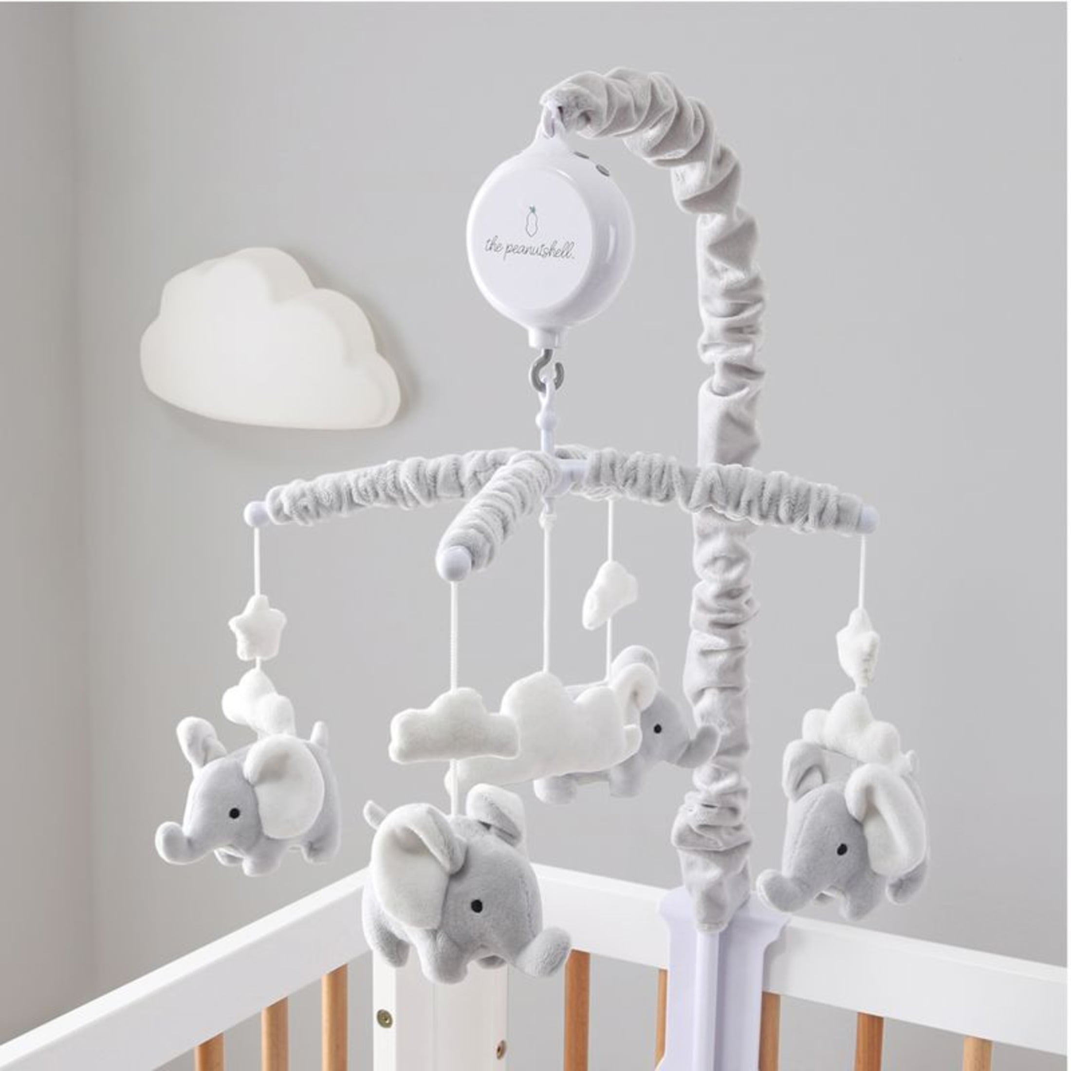 The Peanutshell Elephant Musical Mobile in Grey