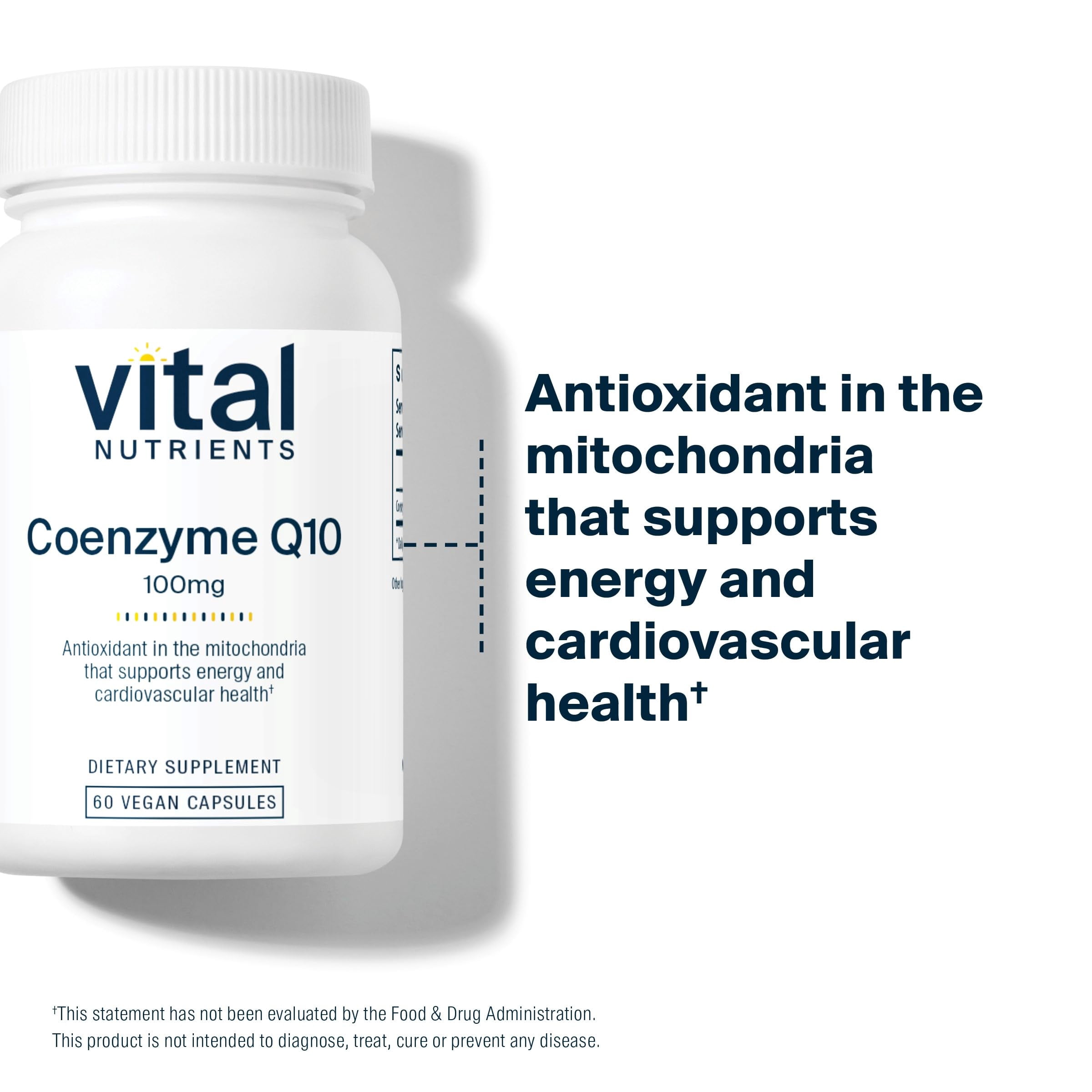 Vital Nutrients CoQ10 100mg | Vegan Supplement | CoEnzyme Q10 from Ubiquinone | Potent Antioxidant to support Heart Health and Energy levels | Gluten, Dairy and Soy Free | Non-GMO | 60 Capsules