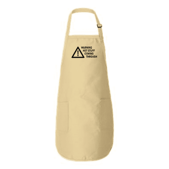 Warning Hot Stuff Coming Through Full-Length Apron with Pockets Natural One Size