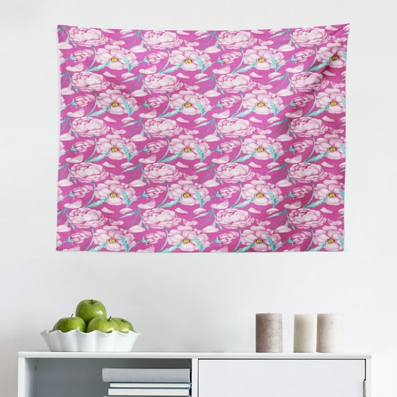 Magenta Tapestry, Victorian Classical Bound Ornamental Mosaic Patterns in Nostalgic Design, Fabric Wall Hanging Decor for Bedroom Living Room Dorm, 2 Sizes, Magenta, by Ambesonne