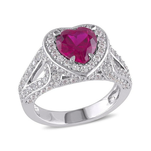 5.00 Carat (ctw) Lab-Created Ruby Heart Ring in Sterling Silver with White Sapphires