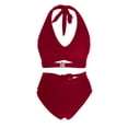 thumbnail image 7 of MIXUE Swim Suits for Women Solid Color High Waisted Sexy Push Up Vintage Two Piece Retro Ruched High Waist Bikini Sets for Women Set Swimwears Holiday Wear,Red,S, 7 of 7
