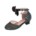 thumbnail image 5 of Floleo Girls' Full Glitter Ankle Strap Block Heel Dress Shoes, Bow & Pendant Decor Adjustable Buckle Kids Princess Party Sandals(Black,8.5-9 Years), 5 of 9