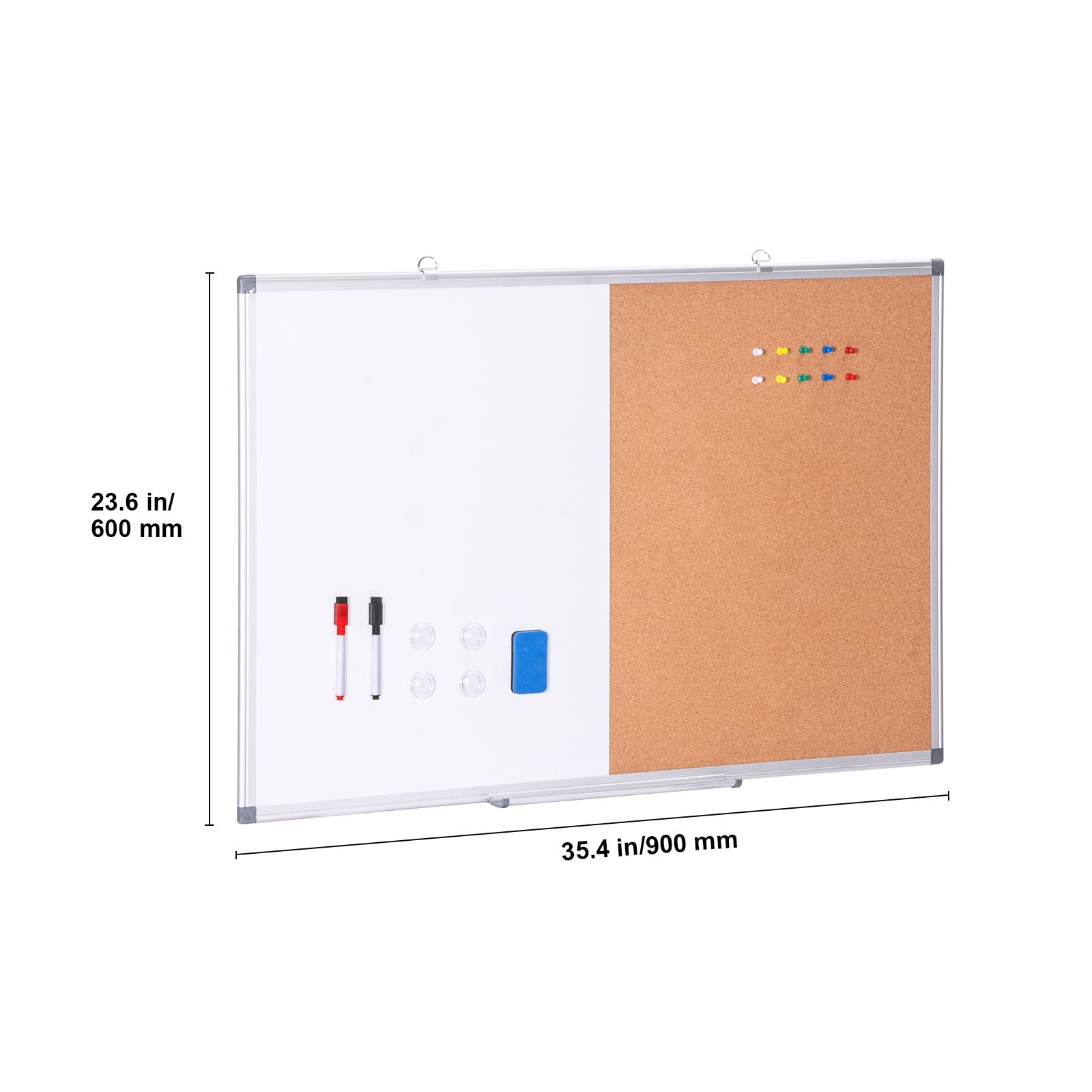 KFFKFF 36"x 24" Dual Cork Board with Aluminum Border, White Board with Magnetic Wipe Clean, Cork Bulletin Board for Wall Installation – Perfect for Educational Institutions, Residences, Workplaces