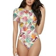 thumbnail image 2 of Uemuo Butterflies and Roses Pattern Women's One Piece Short Sleeve Swimsuit Rash Guard Surfing Modest Quick-drying Swimsuit Beach Essentials-Large, 2 of 9
