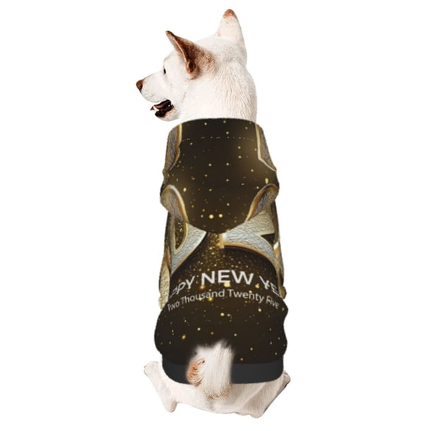 Fotbe Happy New Year 2025 E Sudadera con Estampado para Perros Pequeños – Suéter con Capucha para Mascotas, Tela Suave de Forro Polar con Bolsillo-XX-Large