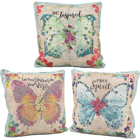 ELC Designs Group Beautiful Garden Butterfly Cozy Decorative Accent Throw Pillows, Piece Assorted Inspirational Nature Pillows Set, Home D cor