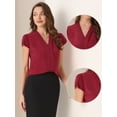 thumbnail image 2 of DARING DIVA Women's Summer Office Tops V-Neck Solid Color Chiffon Blouse S Red, 2 of 6