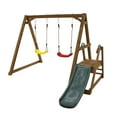 thumbnail image 2 of Kadyn Wood Swing Set For Backyard, 2 In 1 Outdoor Swing Set With Slide, Climbing Rope Ladder Kids Backyard Playset, 2 of 7