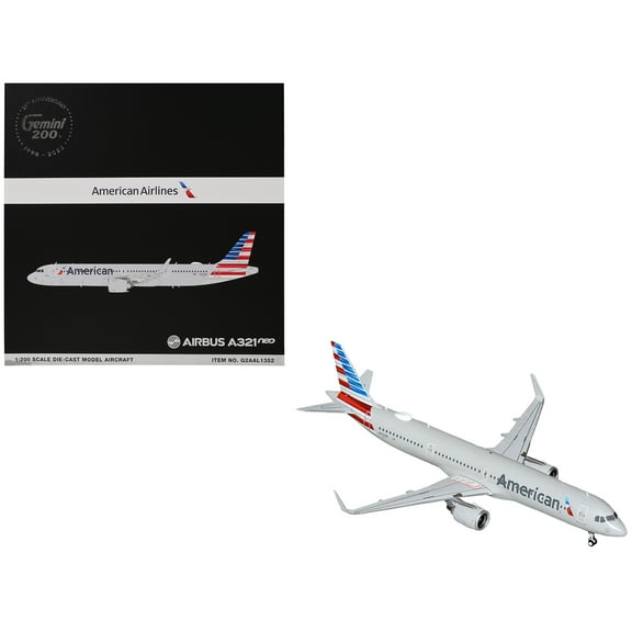 Airbus A321neo Commercial Aircraft "American Airlines" (N413AN) Gray with Striped Tail "Gemini 200" Series 1/200 Diecast Model Airplane by GeminiJets