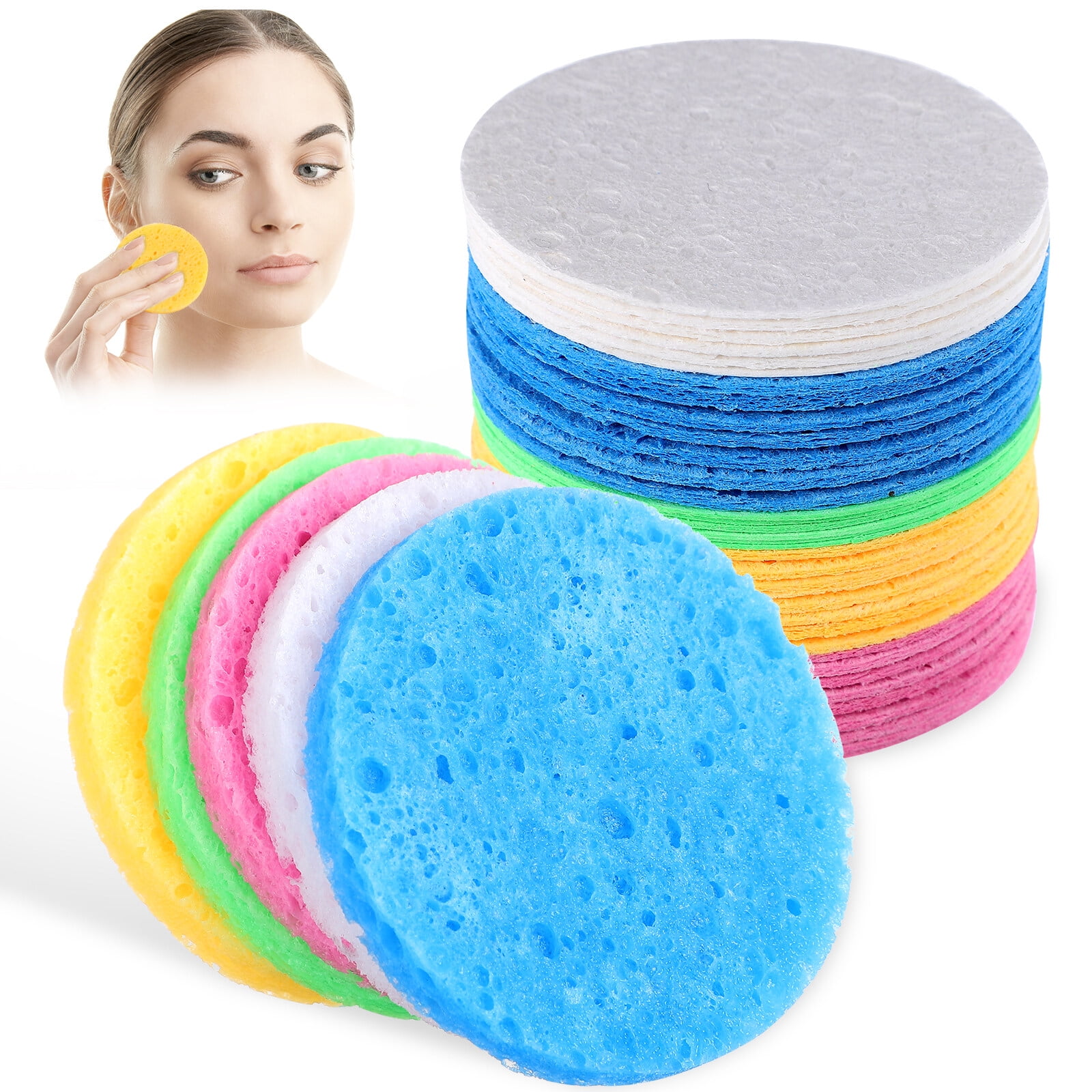 50pcs Portable Face Cleansing Sponges Natural Facial Sponges MakeUp