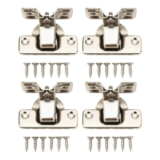 Lot de 4 charnières d'armoire à bras court en acier laminé à froid avec base à 4 trous pour cuisine et chambre à coucher