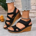 thumbnail image 3 of Wedge Dressy Sandals for Women 2025 Summer Fashion Casual Leather Peep Toe Platform Heeled Dress Work Sandals, 3 of 7
