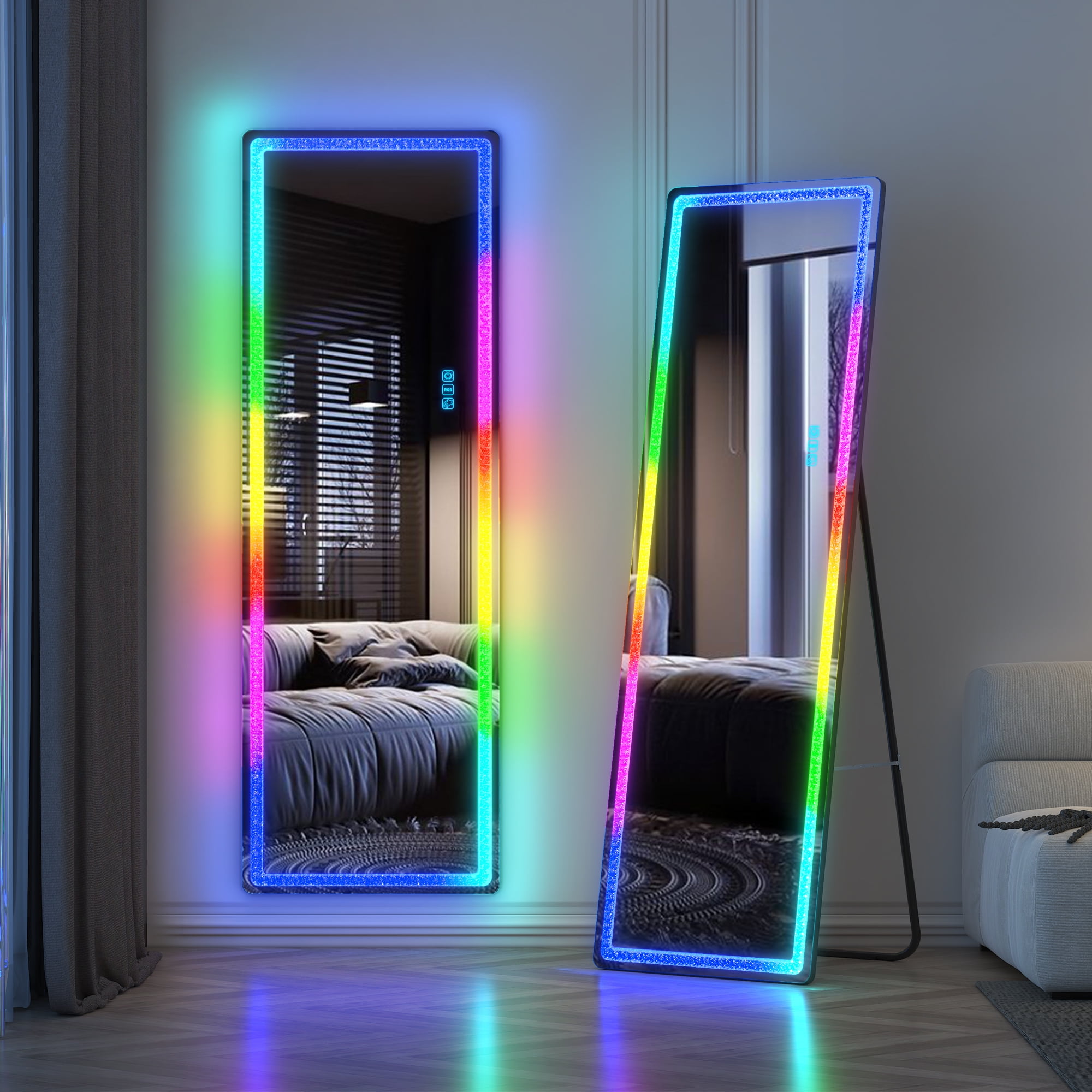 LVSOMT 63"x20" Full Length LED Mirror with RGB Lights, Free Standing