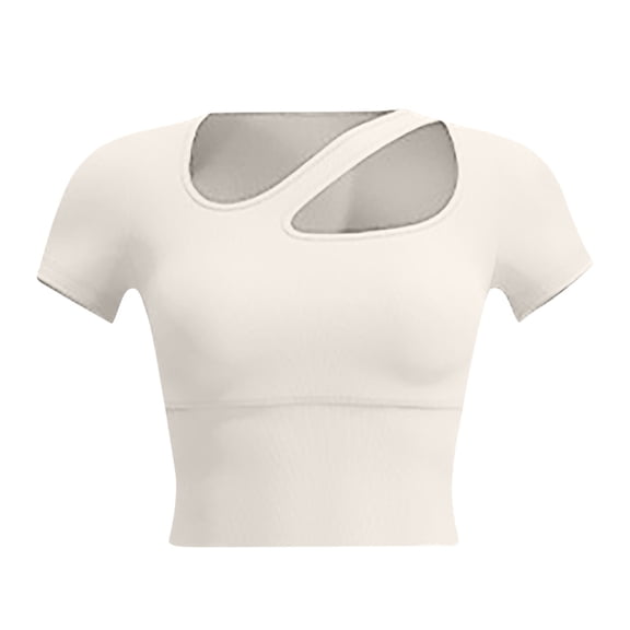 cfhntfmh Womens Cut out Short Sleeve Workout Crop Tops Crew Neck Athletic Shirts Yoga Gym Tops Basic Tee T-Shirts