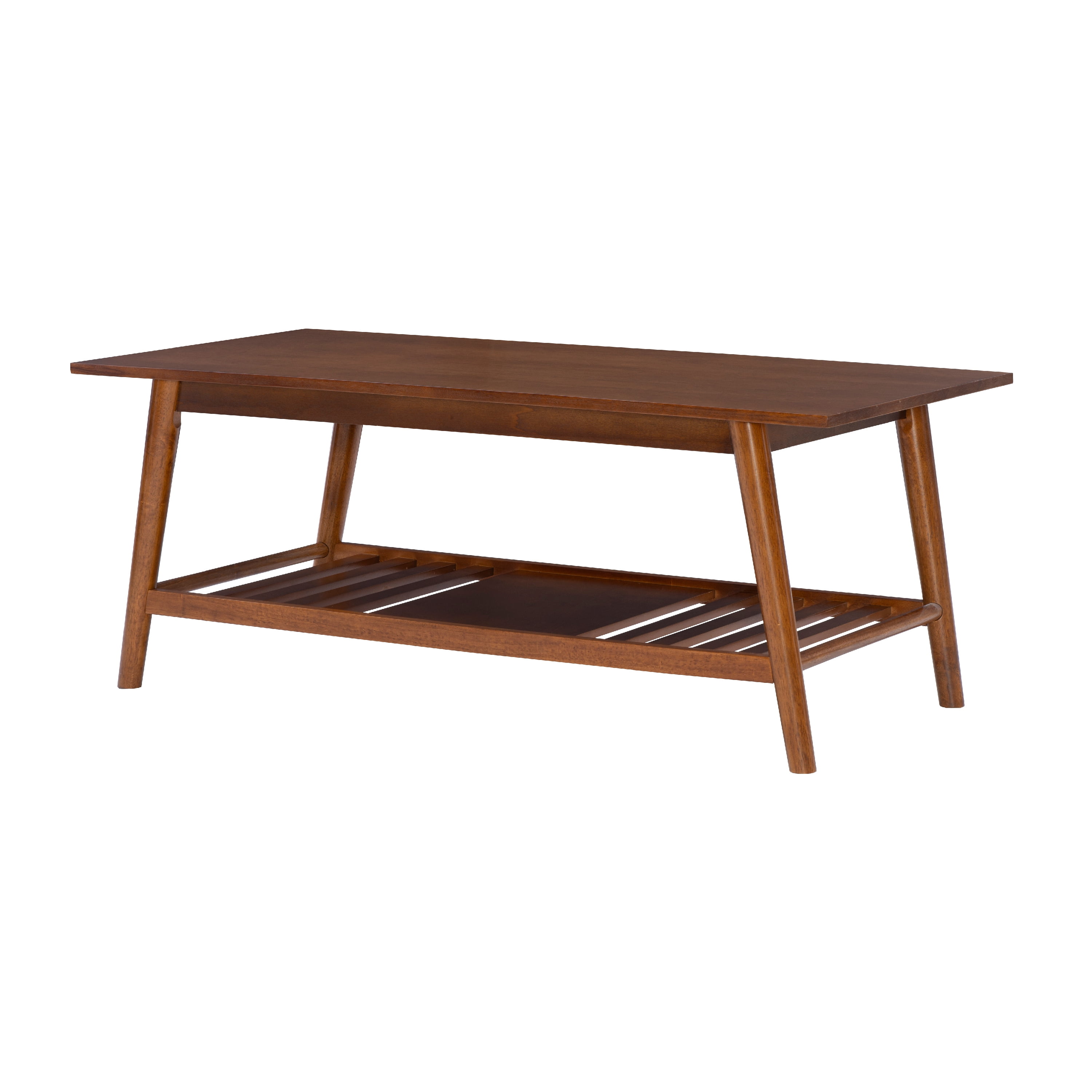 Linon Ashville Mid-Century Coffee Table with Shelf, Walnut
