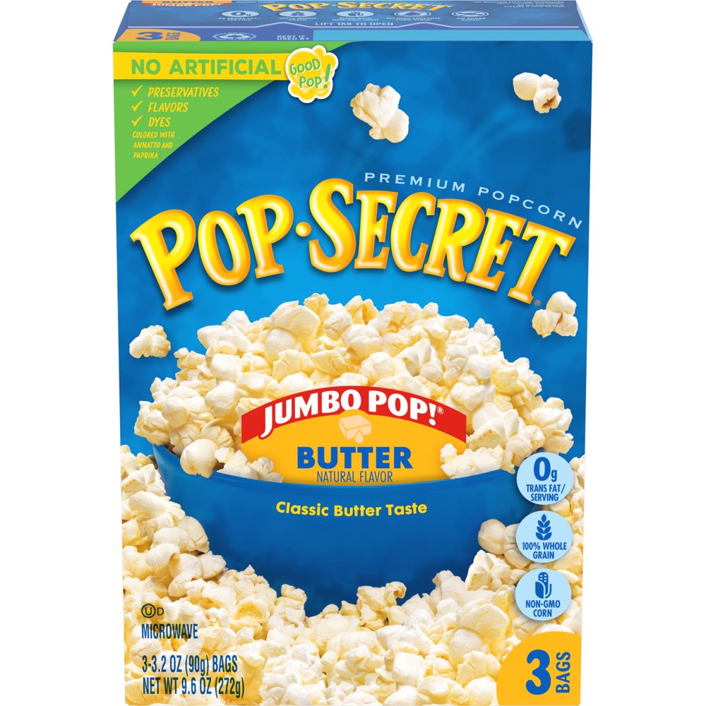 Pop Secret Popcorn, Jumbo Pop Butter Microwave Popcorn, 3.2 oz Sharing