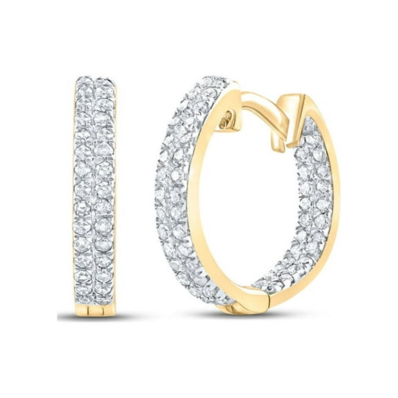 10kt Yellow Gold Womens Round Diamond Hoop Earrings 1/5 Cttw