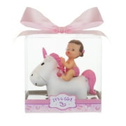 Mega Favors Keepsake Figurine 12 pcs Baby Girl Holding Pacifier Riding Unicorn | Awesome Decorations or Party Favors | for Pregnancy Announcements, Gender Reveals, Birthday and Special Celebrations