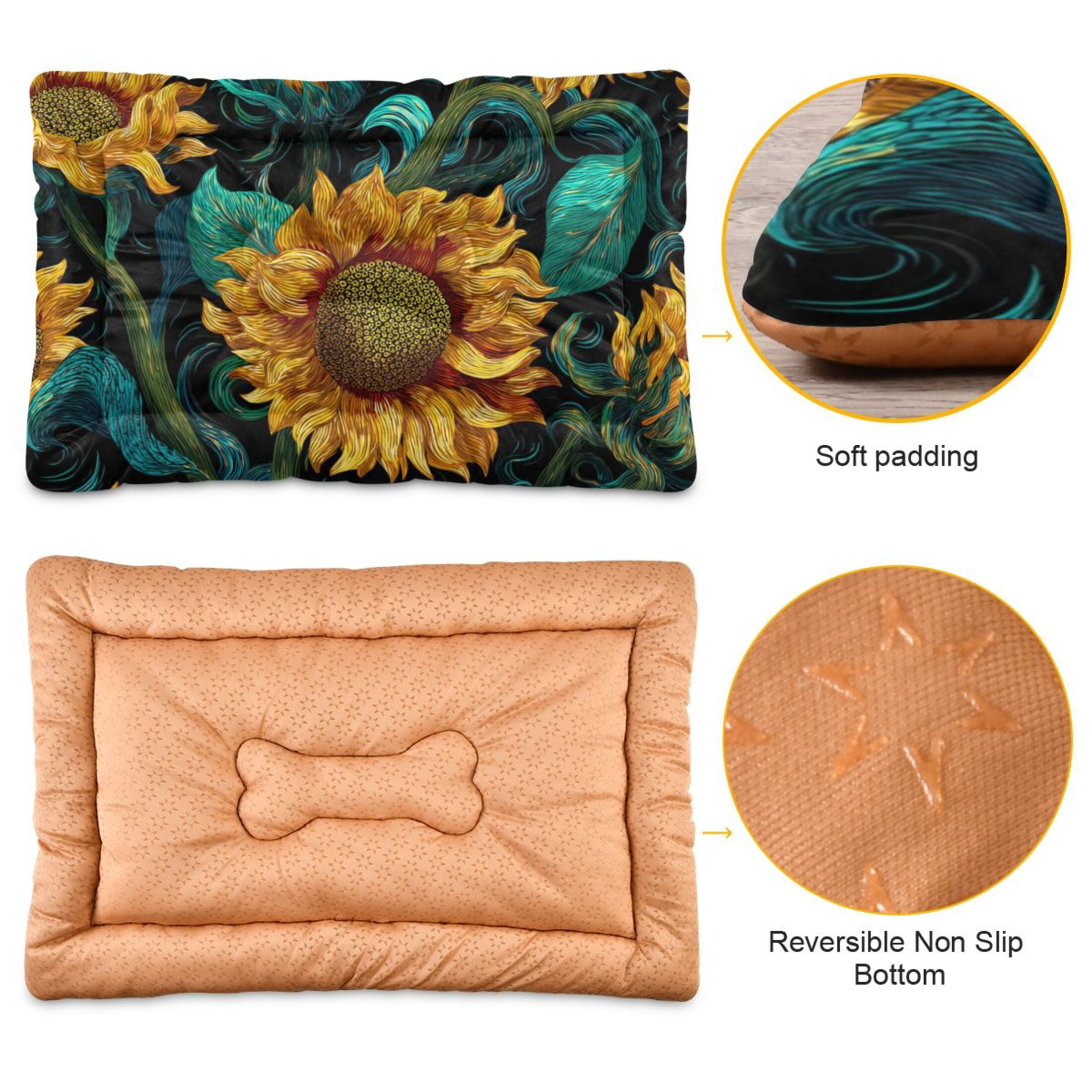 Cozy Mat Pet Bed Indoor Outdoor Warm Soft For Cat Dog Puppy(S/M) Sunflower