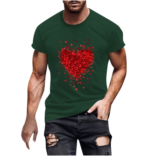 Camisetas de Manga Larga para Hombres, Camiseta de Manga Corta de Fitness de Impresión Del Día de San Valentín, Mezcla de Algodón Casual