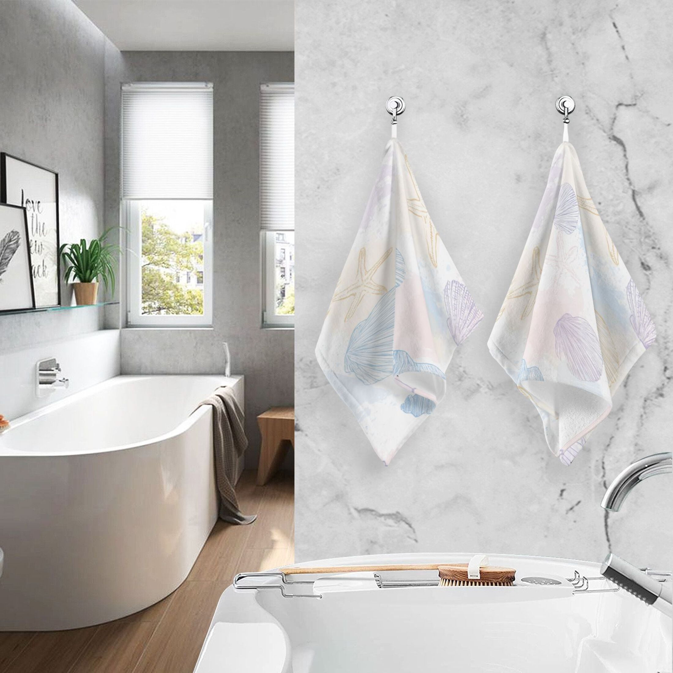 2 Pieces of Cotton Towel Face Towel Set Hand Towel Bath Towel Cotton Bath Towel Sets Coastal Beach Theme Art