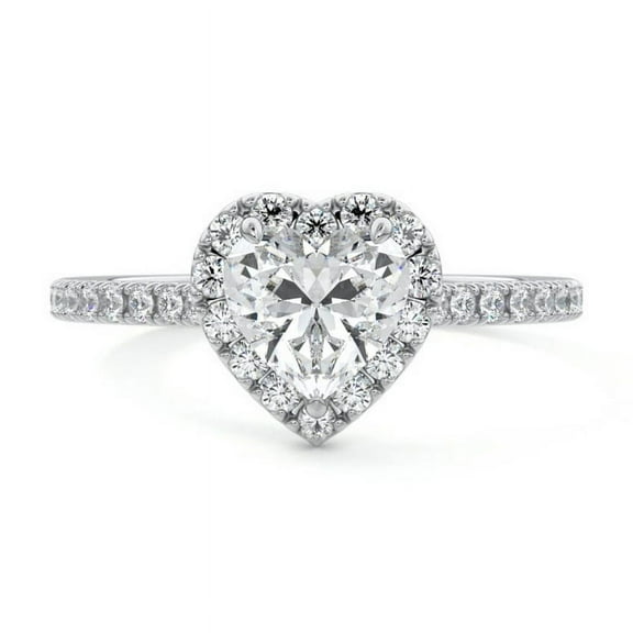 Bow Jewel 1.5 Ct Heart Shaped Diamond Ring for Women - 14K White Gold Plated Wedding Ring - Halo Style Engagement Ring for Her - Diamond Anniversary Proposal Ring for Women