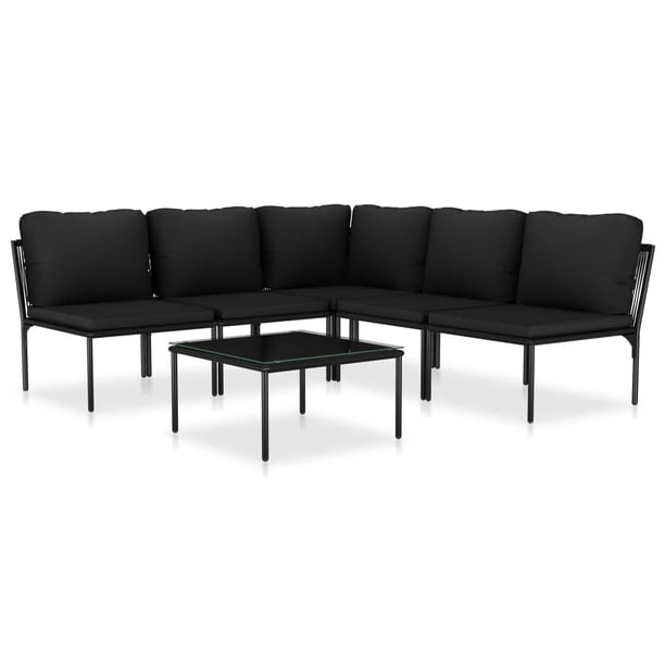 Juego de Salón de Jardín Casafoyer 6 Piezas PVC Negro con Cojines