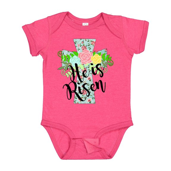 Inktastic He Is Risen Floral Print Cross with Beautiful Flowers Boys or Girls Baby Bodysuit