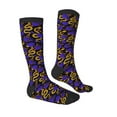 thumbnail image 3 of Picia Women Crew Soft Moisture-wicking Socks Golden Snake And Purple Rose Pattern Design Cotton Socks, One Size fit All, 3 of 9