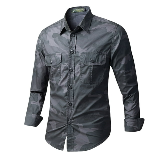 RXIRUCGD Chemises Cardigan à Boutons avec Col Rabattu Camouflage Mode Décontractée pour Hommes, Gris, Taille : 2TG