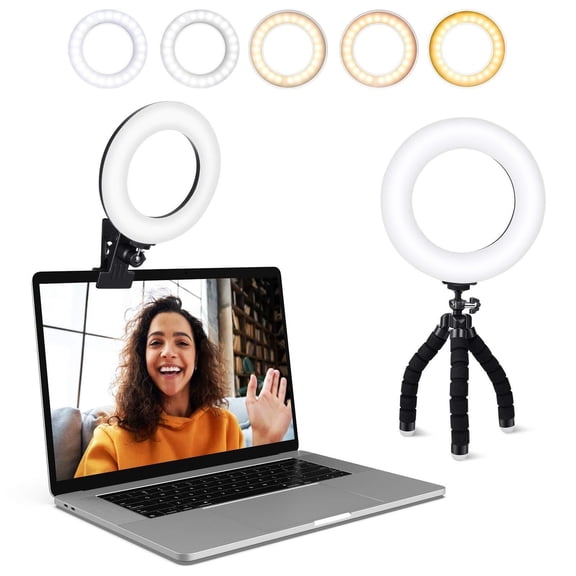 HPZZ Video Conference Lighting Kit, Ring Light Clip on Laptop Monitor with 5 Dimmable Color for Webcam Lighting/Lighting/Remote Working/Self Broadcasting and Live Streaming