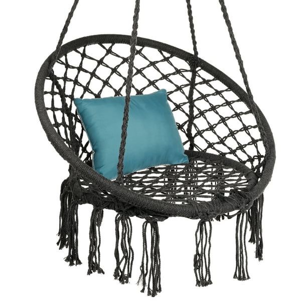 Best Choice Products Handwoven Cotton Macrame Hammock Hanging Chair Swing For Indoor Outdoor Use W Backrest Black Walmart Com Walmart Com