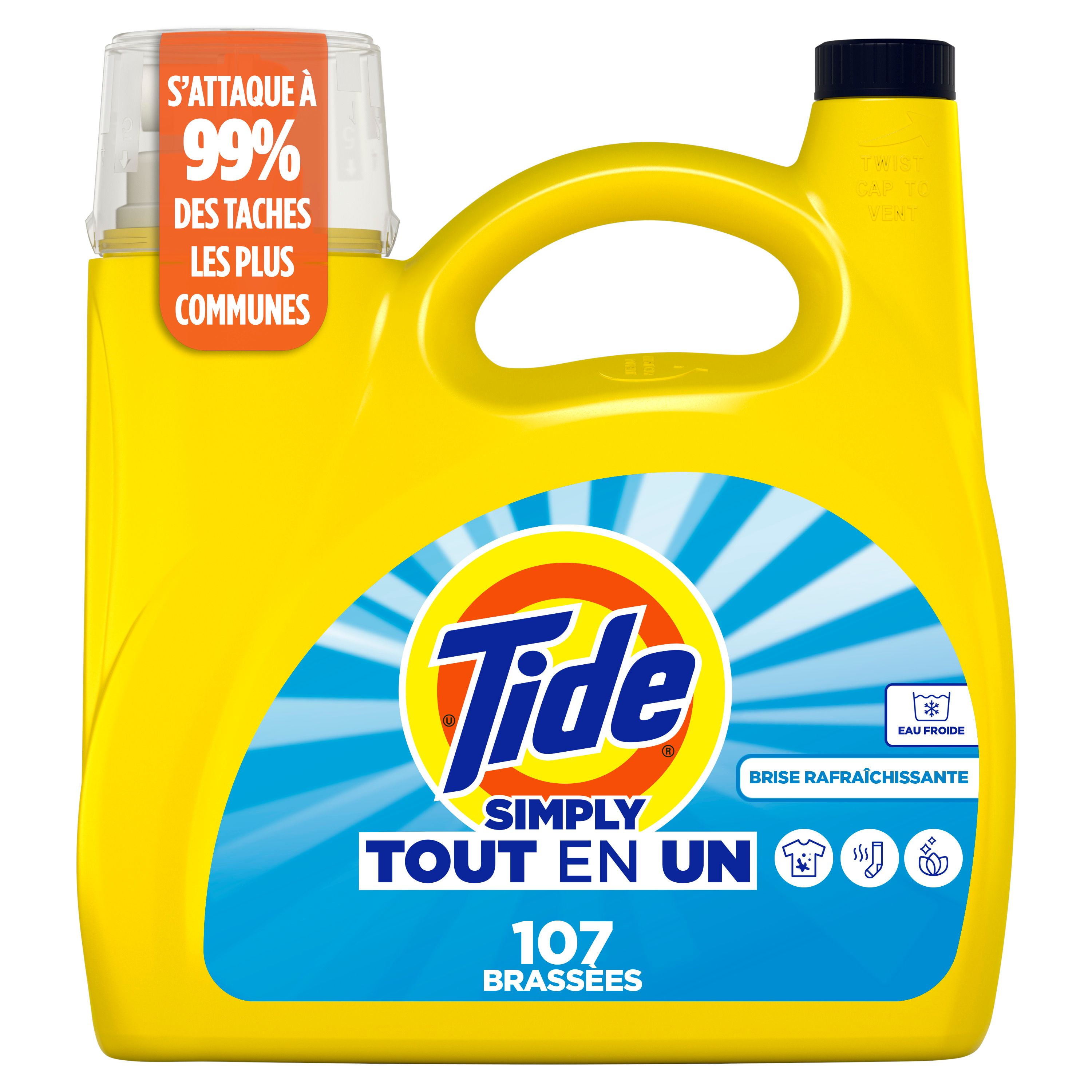 Détergent à lessive liquide Tide Simply Tout-en-un, parfum Brise rafraîchissante, 107 brassées, 4,16 L TIDE TD SM LQ CHE RB107BR