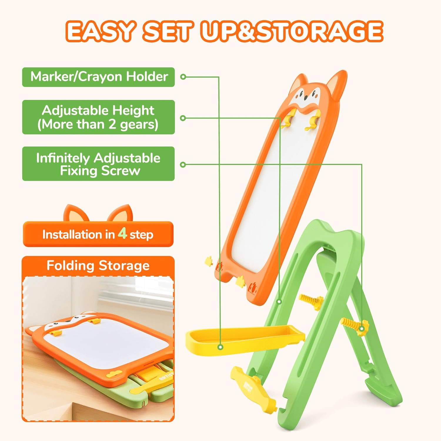 Aijohnny Easel for Kids, Adjustable Standing Magnetic Drawing Board with Chair for Girls & Boys, Birthday Gift for 3-5 5-8 Year Old