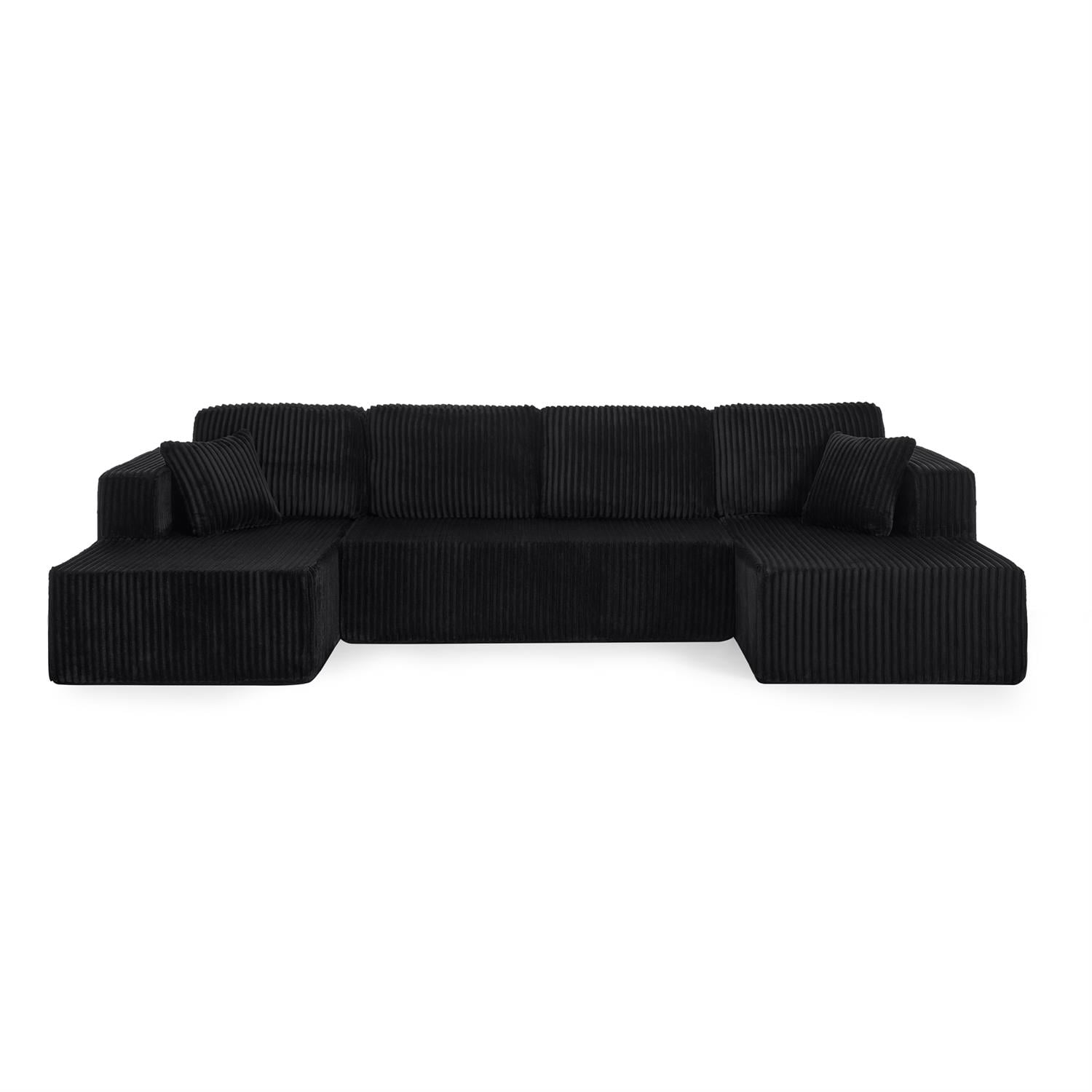 Demi Bonn 132" U-Shaped Modular Sectional Sofa, Modern Corduroy Couch for Living Room & Bedroom, Minimalist Comfy Sleeper Sofa, Black