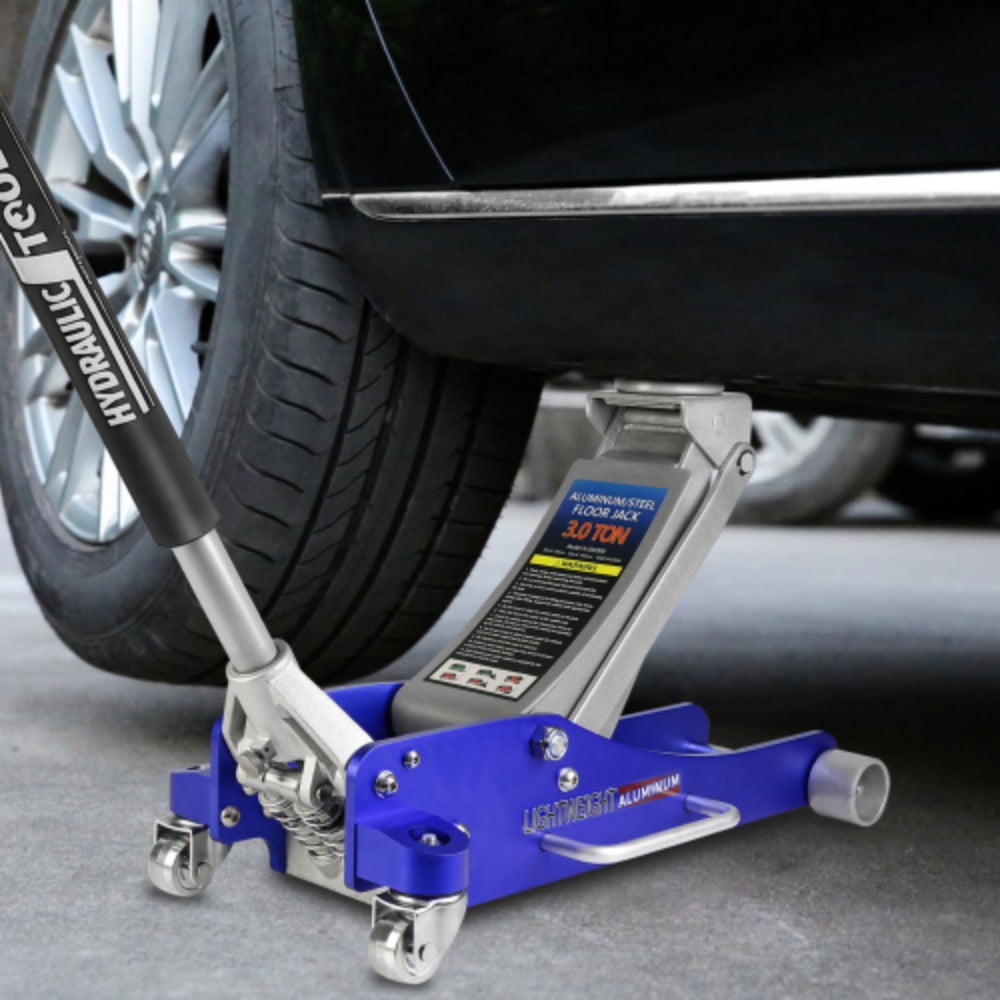 3-Ton Quick Rise Aluminum Floor Jack with Dual Pump Pistons & Reinforced Lifting Arm  Blue + Aluminum + 3T Dual pump