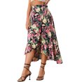 thumbnail image 4 of MODA NOVA Juniors Floral Print Ruffle Self Tie Knot Split Beach Wrap Midi Skirt, 4 of 5