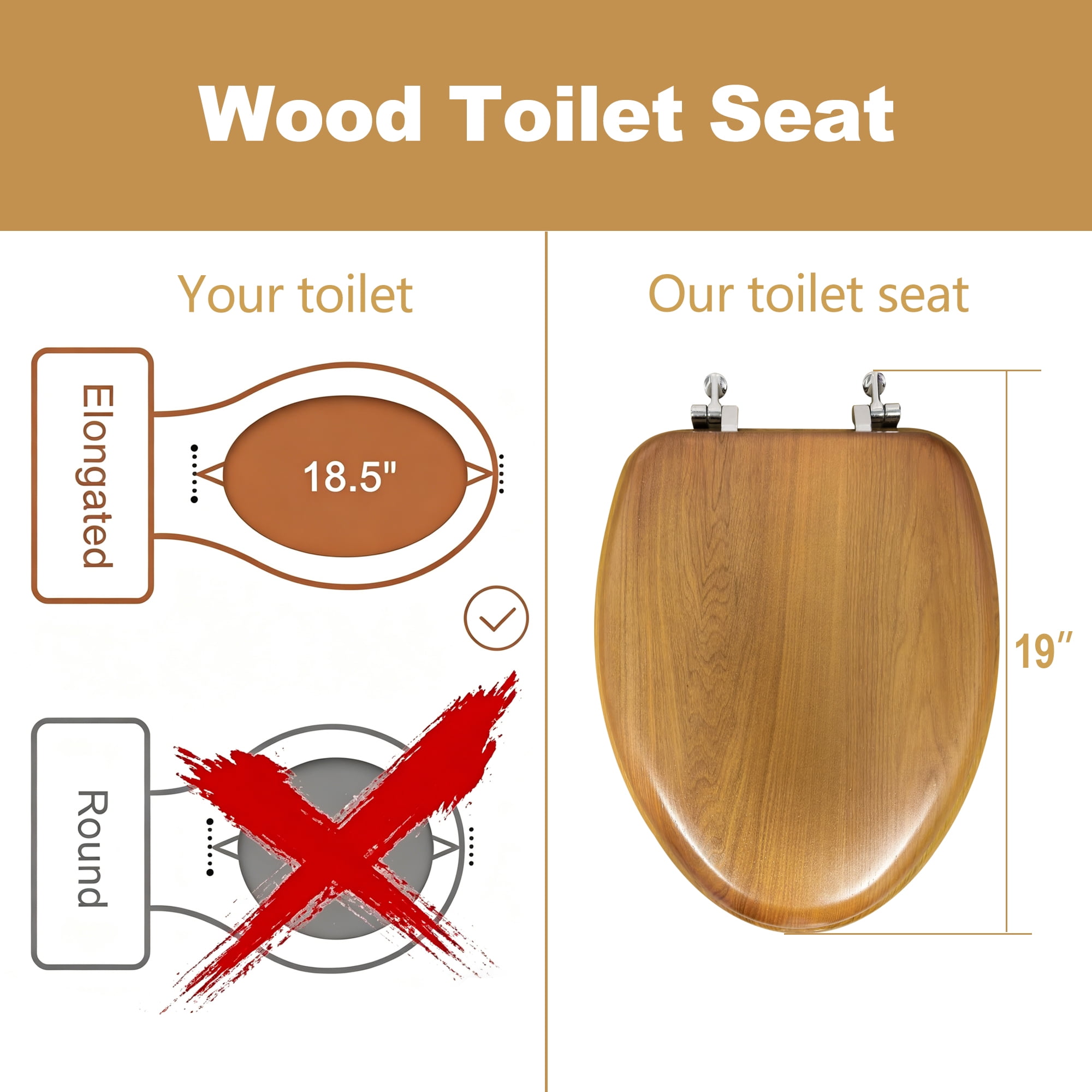 Rayport Brown Elongated Molded Solid Wood 19", Elongated Toilet Seat