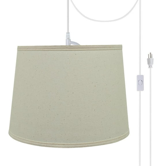 Aspen Creative 72319-21 One-Light Plug-In Swag Pendant Light Conversion Kit with Transitional Hardback Empire Fabric Lamp Shade, Off White, 14" width