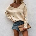 thumbnail image 4 of Lilgiuy Autumn/Winter Ladies Pullover Printed Sweater Sweater Loose Top V-Neck Sweater V-Neck Sweater,Beige,4(S) Winter Clothes for 2022, 4 of 5