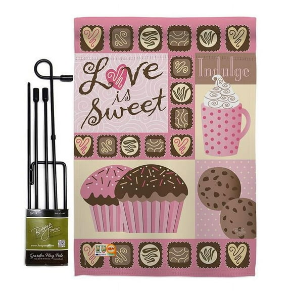Breeze Decor BD-VA-GS-101048-IP-BO-D-US12-AM 13 x 18.5 in. Love is Sweet Spring Valentines Impressions Decorative Vertical Double Sided Garden Flag Set with Banner Pole