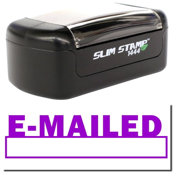 Slim Pre-Inked E-mailed with Date Box Stamp, Slim 1444, Ultra Slim Design, Impression Size 1/2" by 1-3/4", Up to 25,000 Impressions - Purple Ink